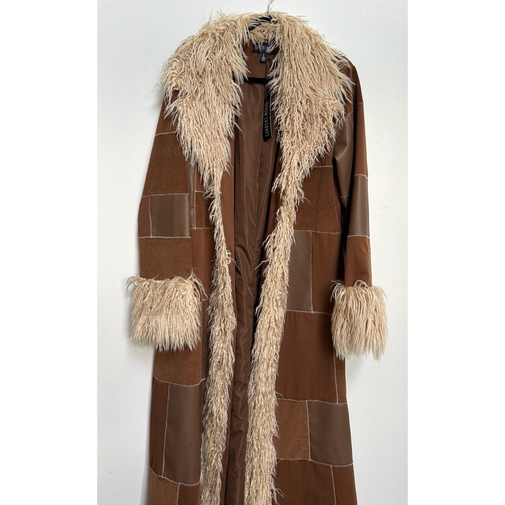 Dolls Kill Current Mood Penny Lane Patchwork Corduroy Faux Leather Long Coat L - Picture 6 of 16